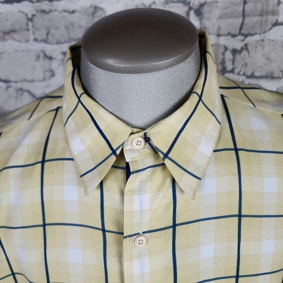 Quicksilver Plaid Button Front Shirt Short Sleeve Yellow Navy White Size XL - Picture 5 of 16